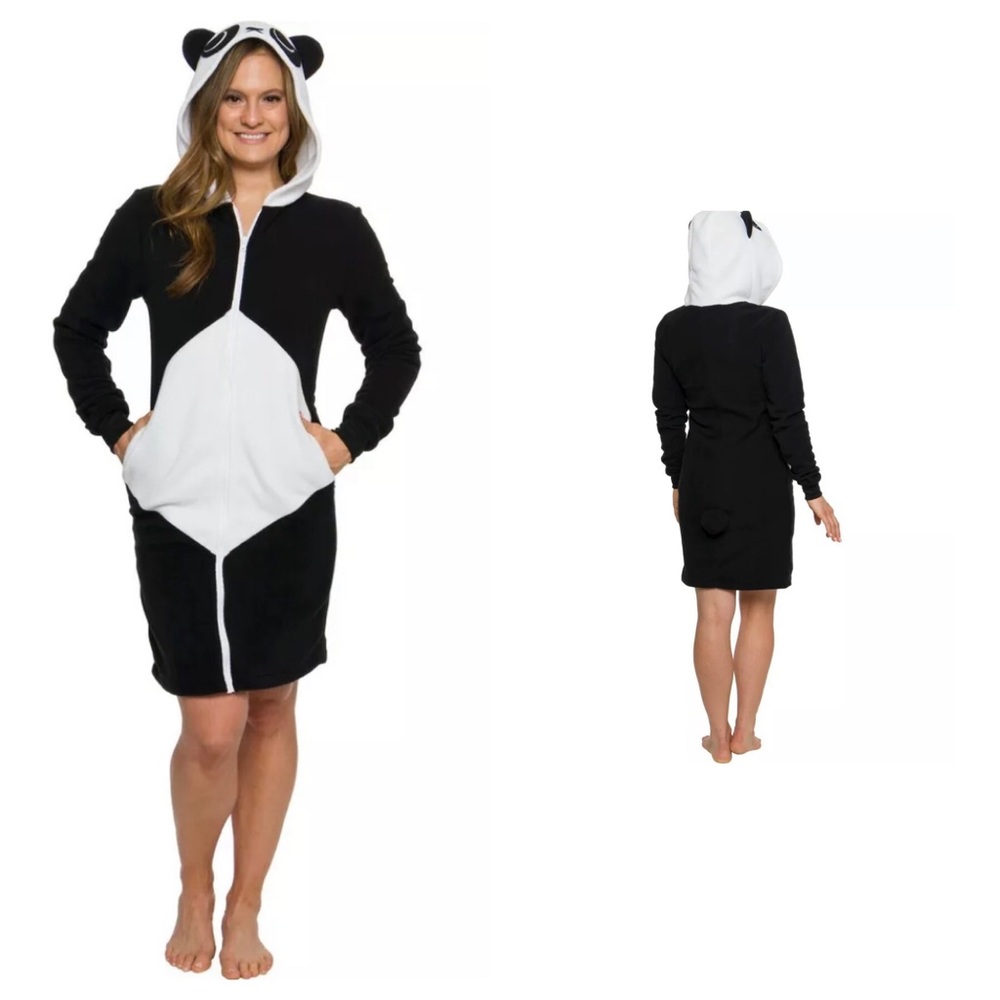 Fleece Silver Lilly Zip Front Panda Dress or Long Hoodie Lounge Festivals NEW XL